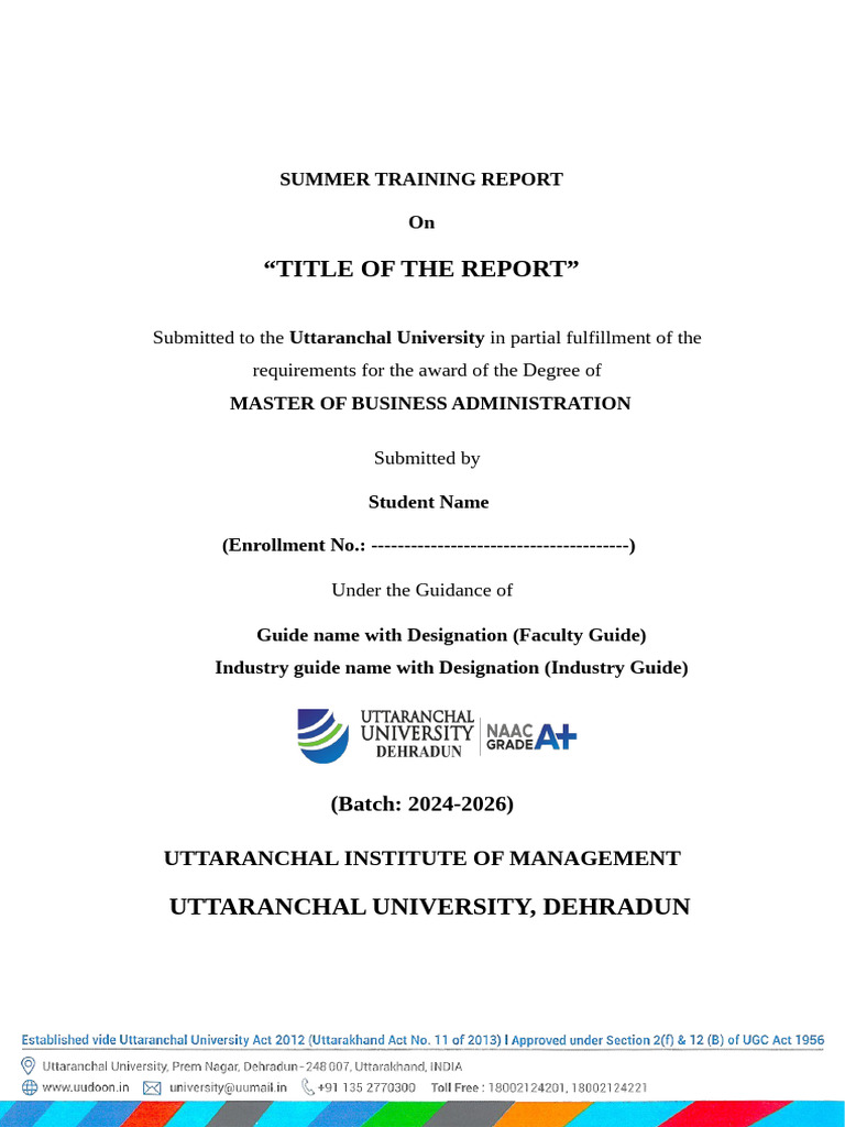 Summer Training Report MBA 2024 | PDF