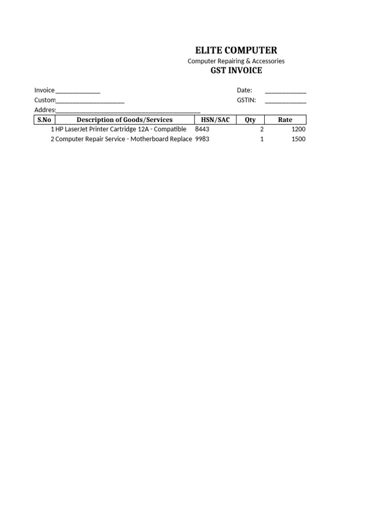 GST Invoice for Computer Repair Services | PDF