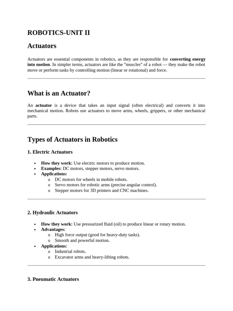 Understanding Robotics Actuators | PDF | Actuator | Electric Motor