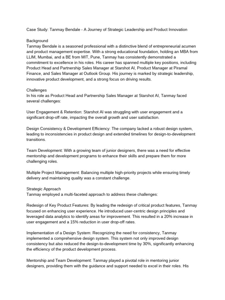 Case Study - Tanmay Bendale - A Journey of Strategic Leadership and ...
