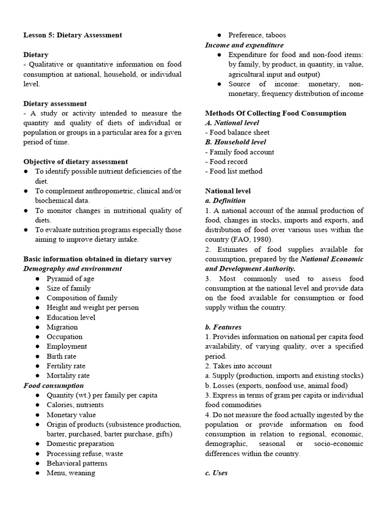 Dietary Assessment Methods Explained | PDF | Nutrients | Diet (Nutrition)