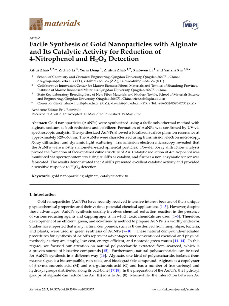 Synthesis of Gold Nanoparticles with Alginate | PDF | Nanoparticle ...