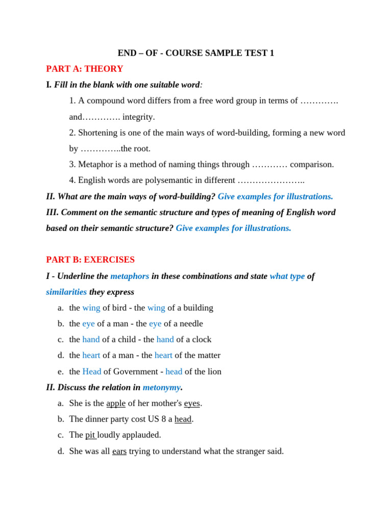 English Word-Building Test Sample | PDF