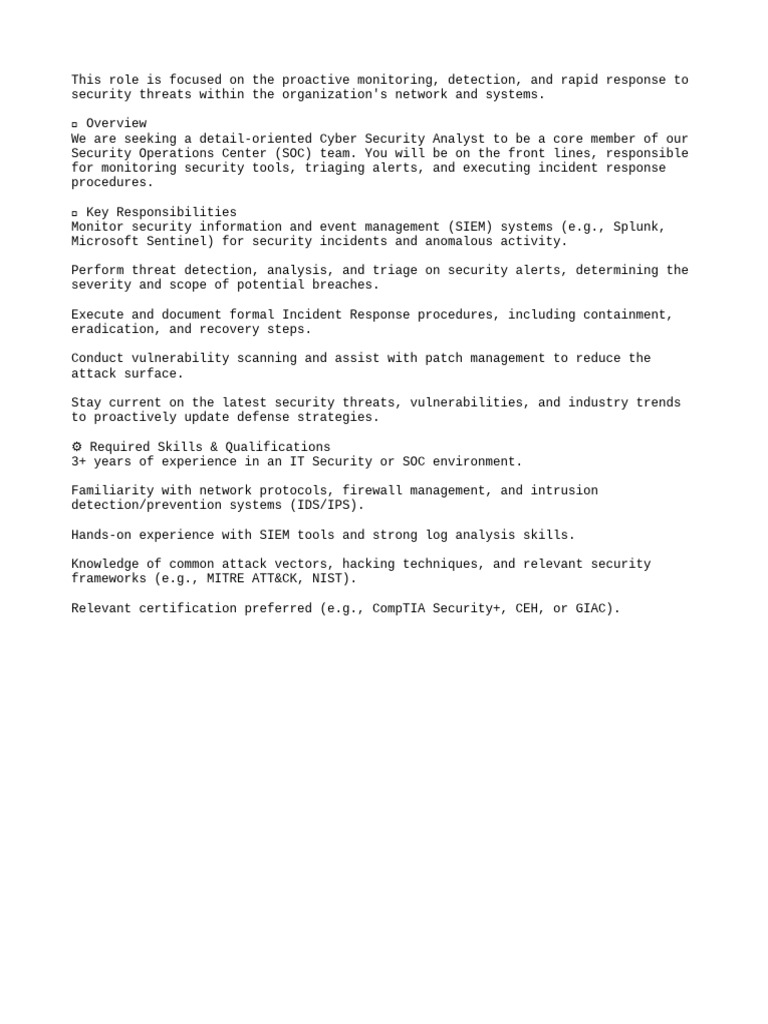 Cyber Security Analyst Job Overview | PDF