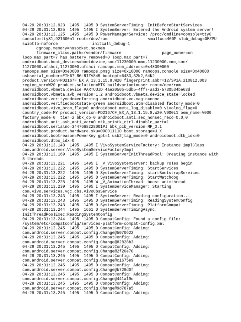 Android System Server Initialization Logs | PDF | Computer Data | Software
