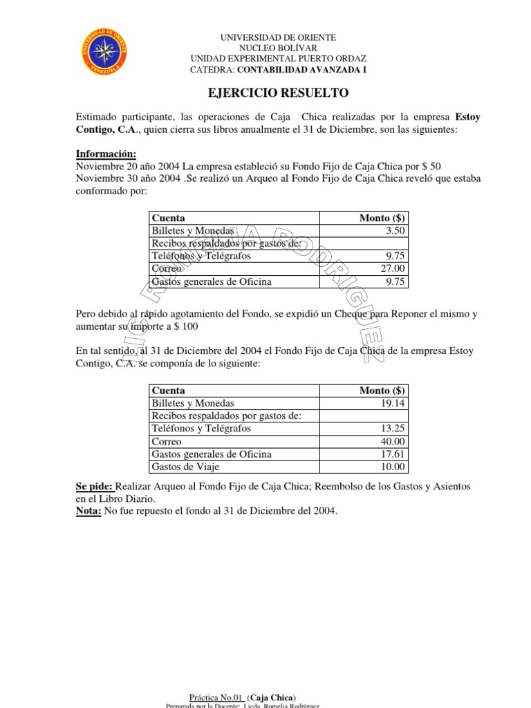 Practica Resuelta No.01 Caja Chica - Uso de Formatos | PDF | Notas  (finanzas) | Euro