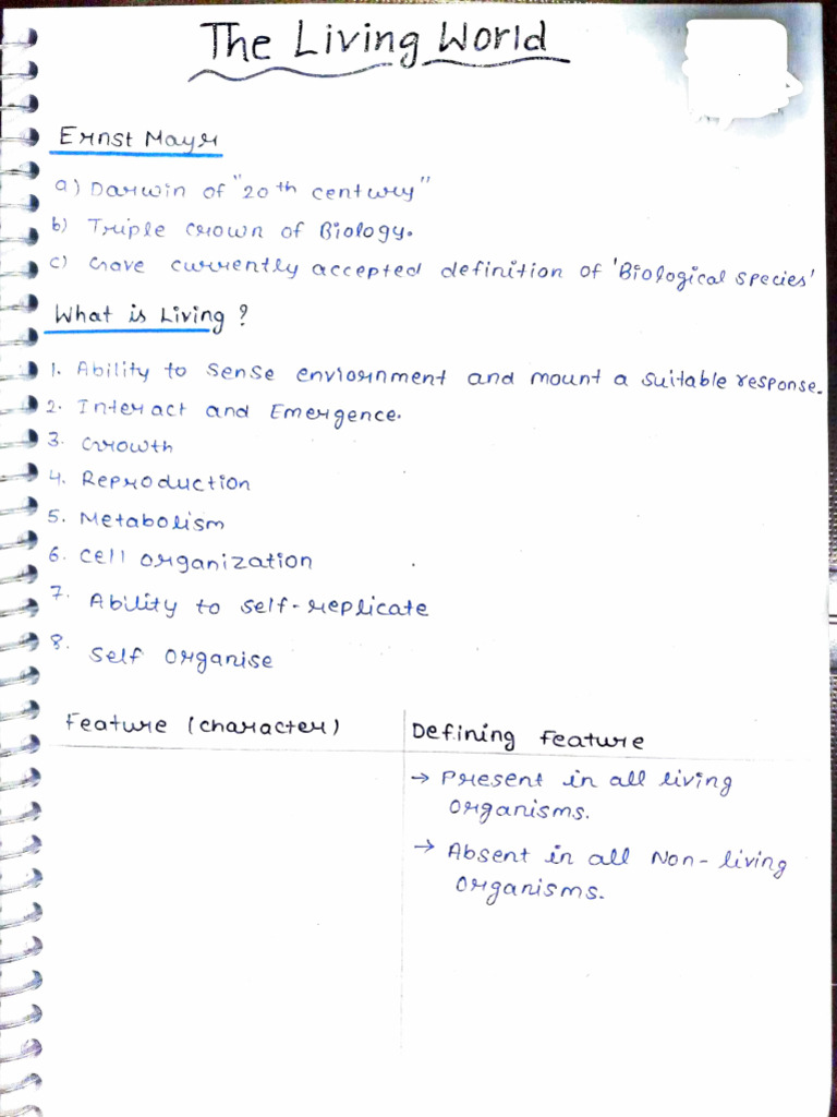 The Living World - Handwritten Notes | PDF