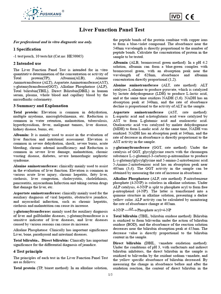 IFU-HE50065 Liver Function Panel Test | PDF | Blood Plasma | Alanine ...