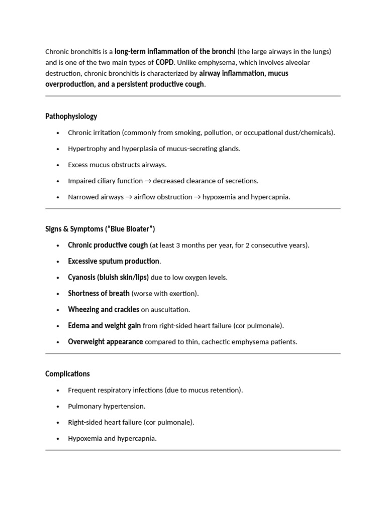 Chronic Bronchitis Overview and Management | PDF