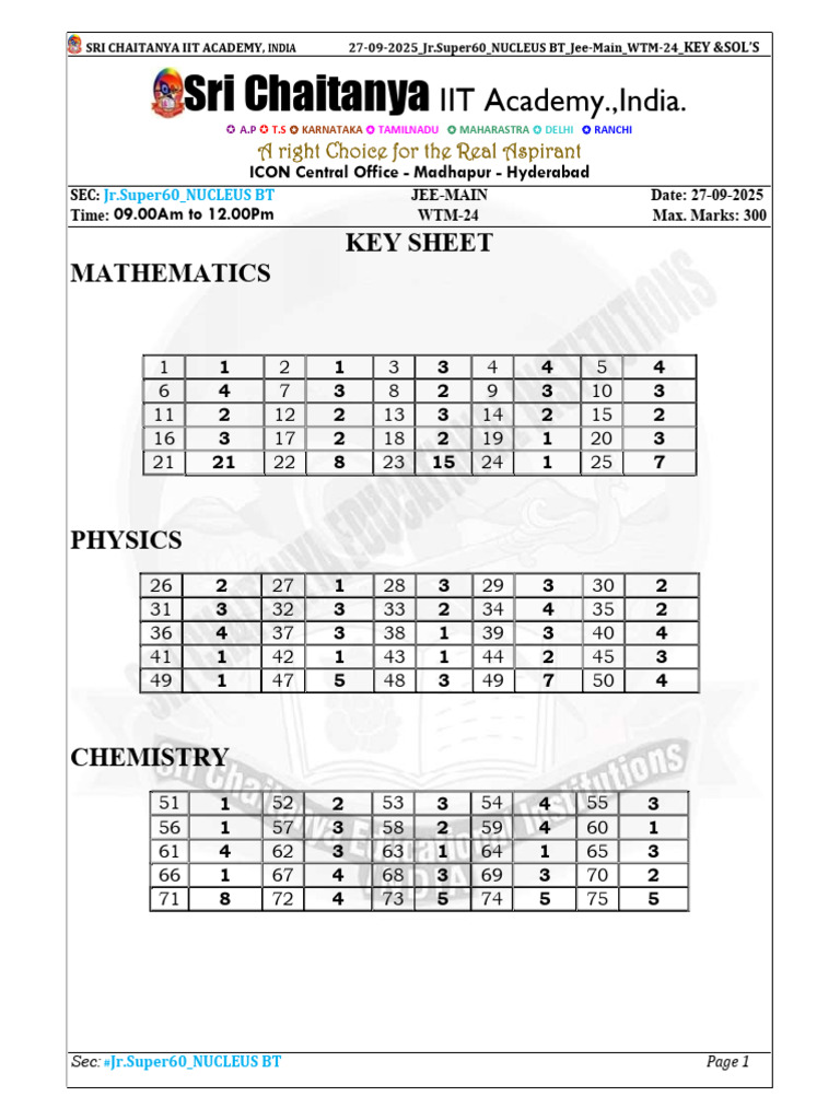 JEE Main 2025 Key Solutions - Sri Chaitanya | PDF | Stereochemistry ...