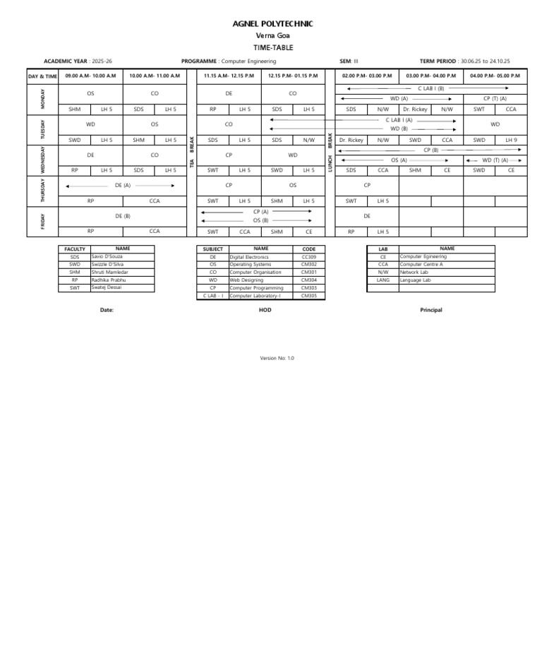 Computer Engineering Timetable 2025-26 | PDF | Design | Information And ...