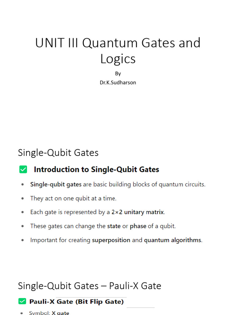 UNIT 3 Quantum Gates and Logics | PDF
