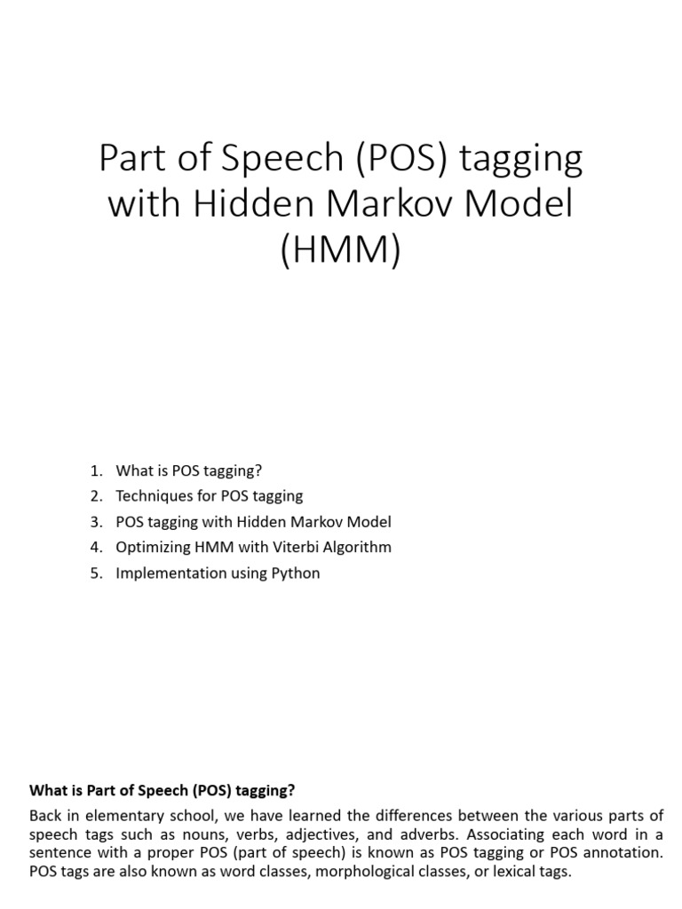 HMM for Part of Speech Tagging | PDF | Part Of Speech | Linguistics