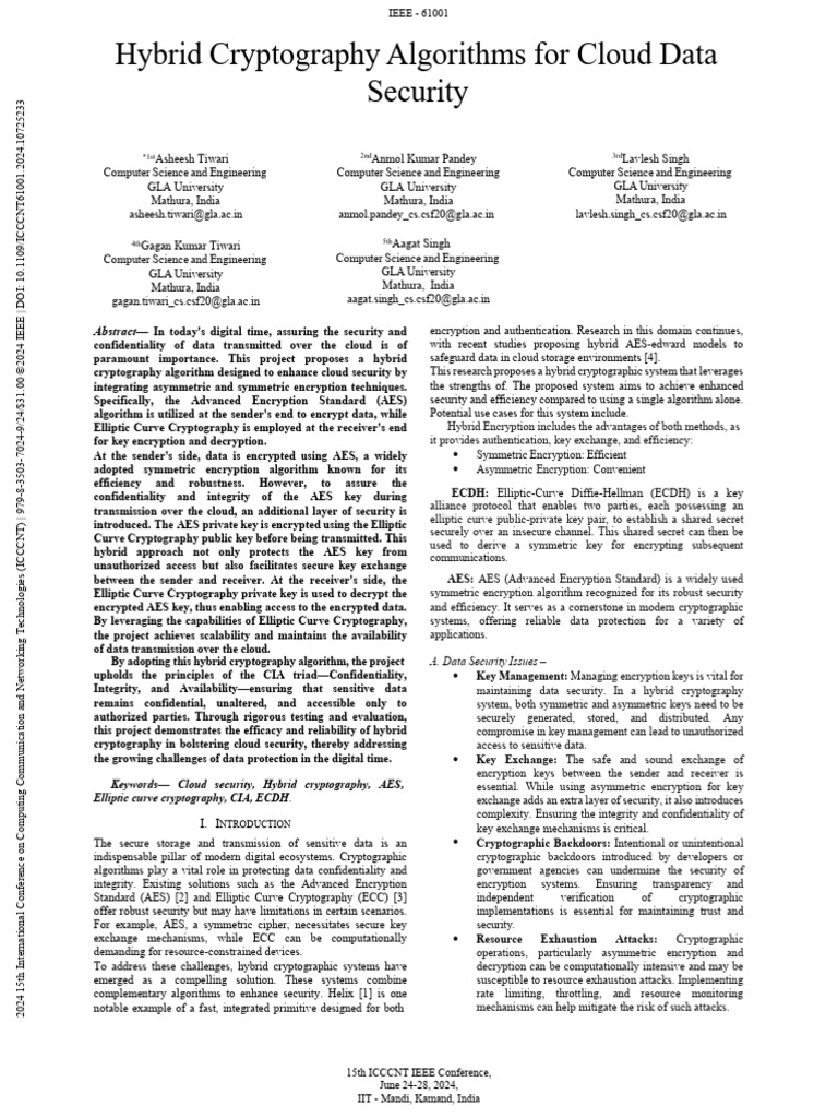 Hybrid Cryptography Algorithms For Cloud Data Security | PDF | Key ...
