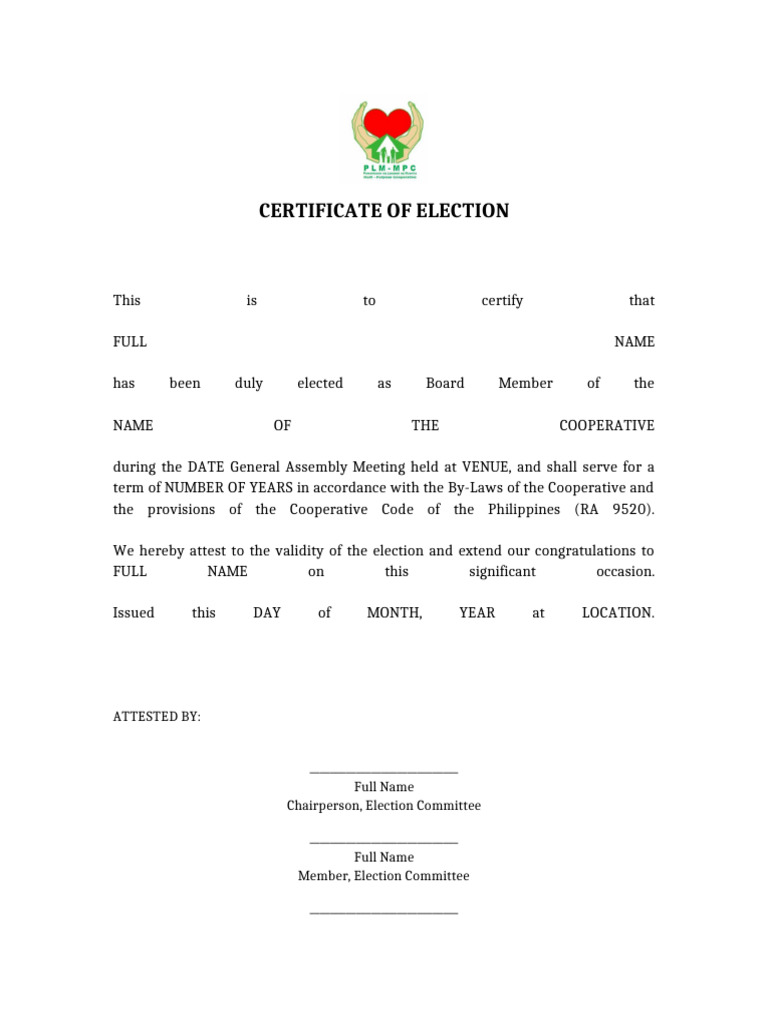 Certificate of Election for Board Member | PDF