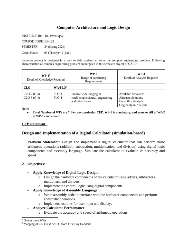 Digital Calculator Design Project Guide | PDF | Arithmetic | Calculator