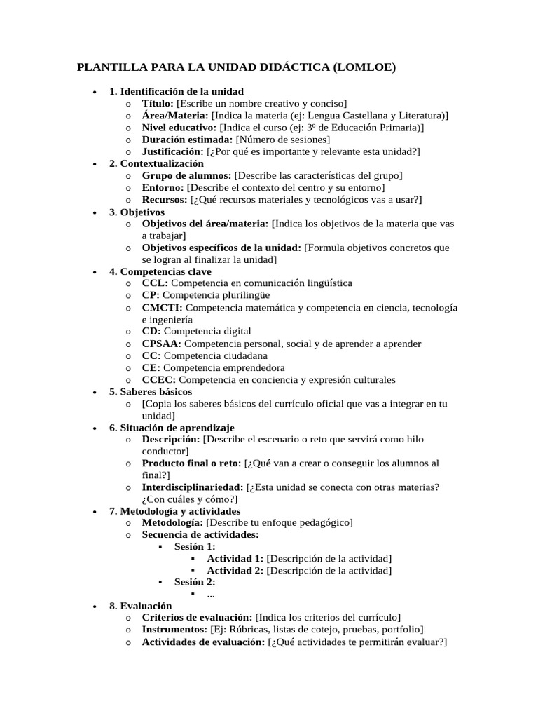 Plantilla Unidad Didáctica LOMLOE | PDF | Evaluación | Plan de estudios