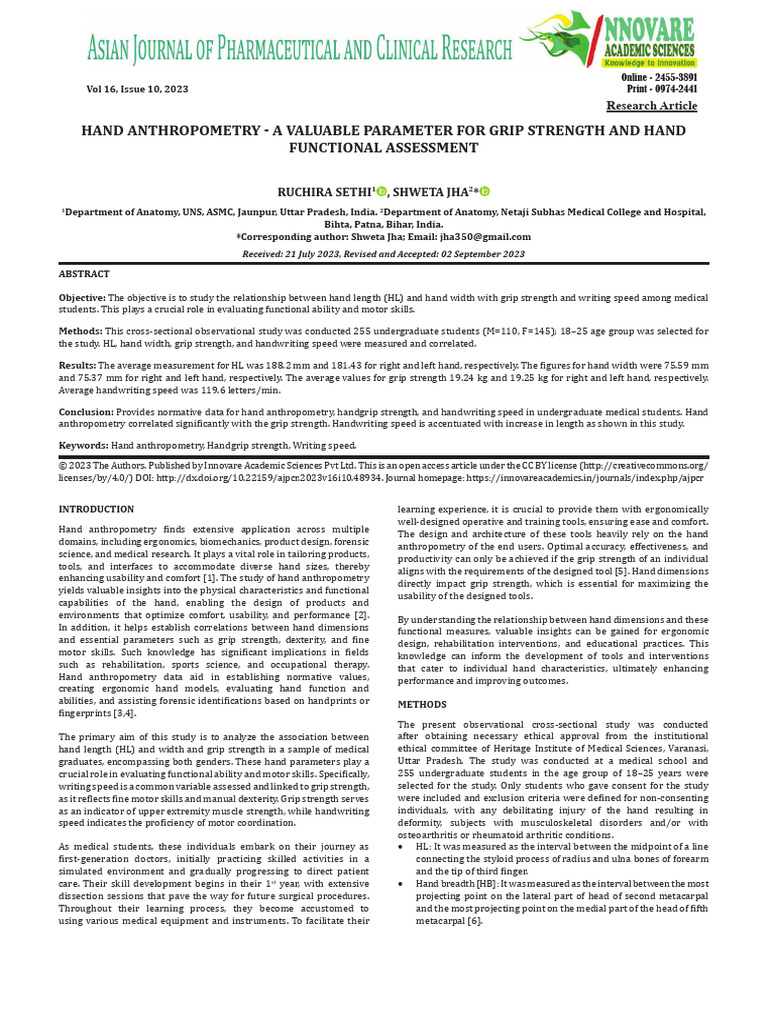Hand Anthropometry and Grip Strength Study | PDF | Usability ...