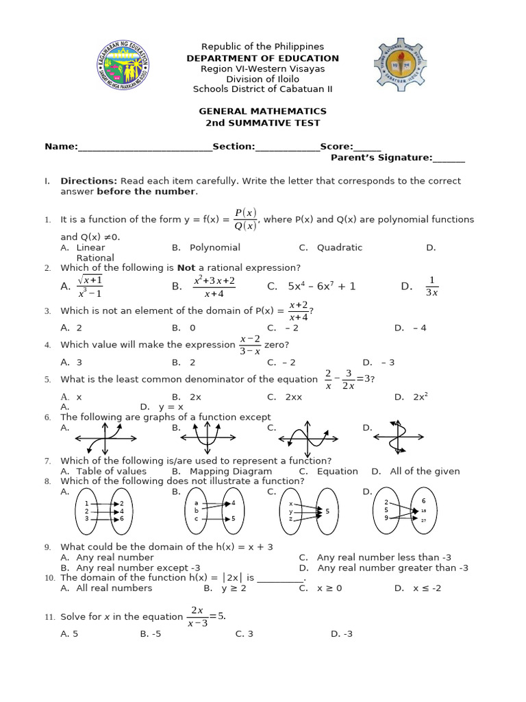 2nd Quarter Exam in Gen Math | PDF | Function (Mathematics) | Polynomial