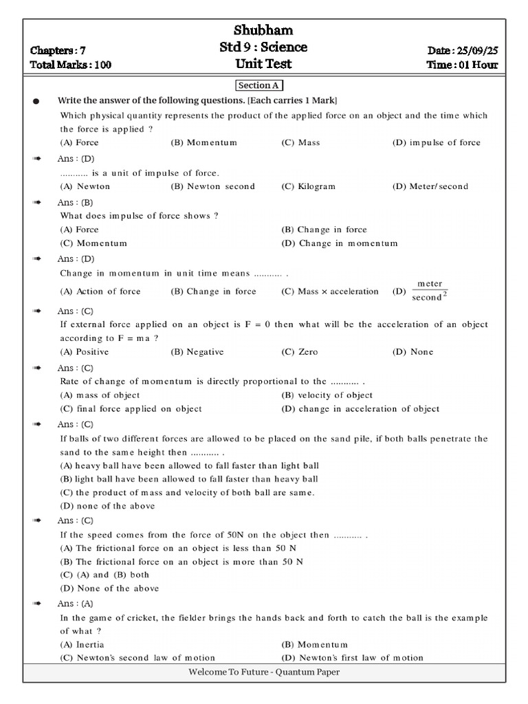 Std 9 Science Unit Test Answers | PDF