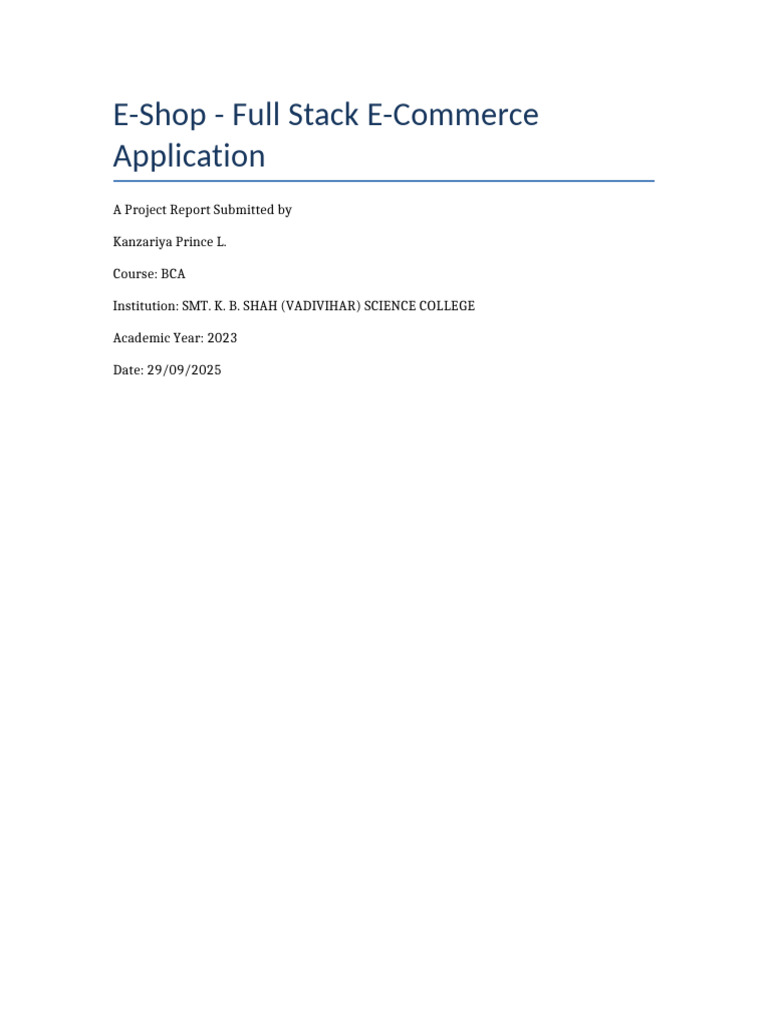 E-Shop: Full Stack E-Commerce Project | PDF | Databases | My Sql