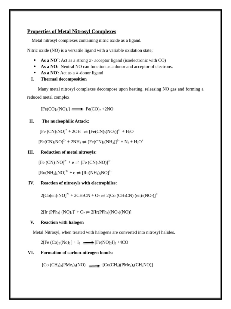Metal Nitrosyl Complexes Overview | PDF | Catalysis | Chemical Reactions