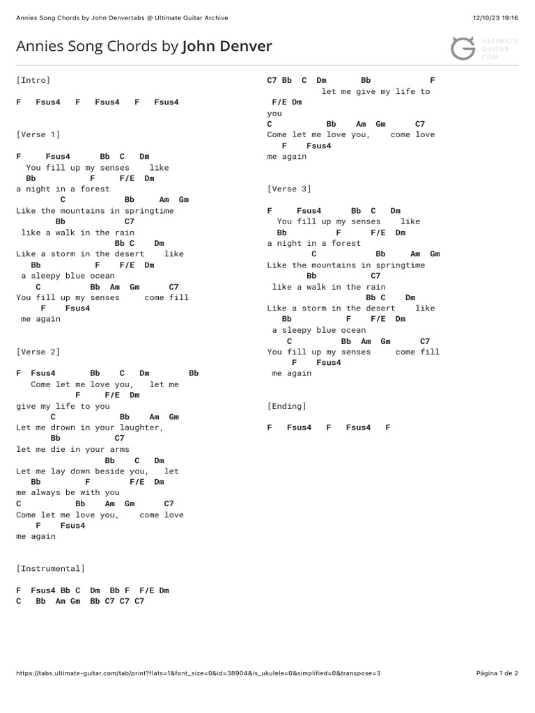 Annie's Song Chords by John Denver | PDF | Song Structure | Elements Of ...