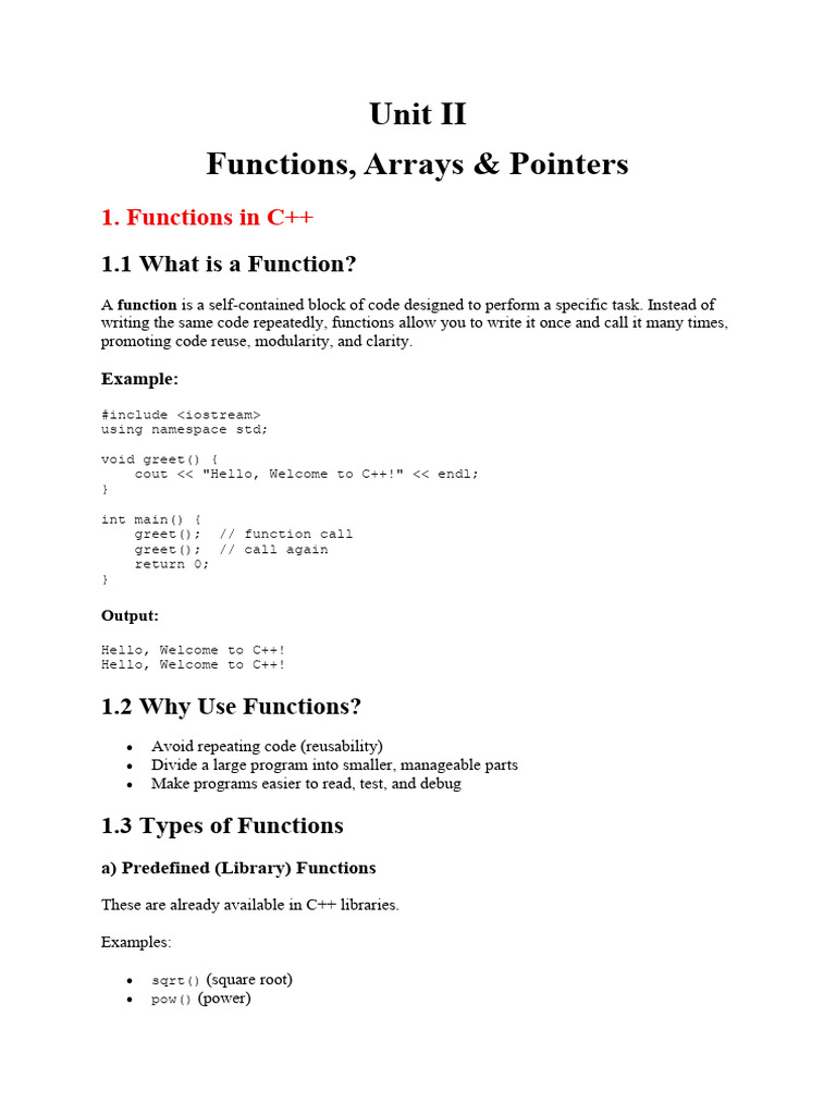 C++ Functions, Arrays, and Pointers Guide | PDF | Pointer (Computer ...