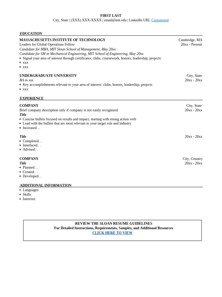 MIT Sloan Resume Template Guide | PDF