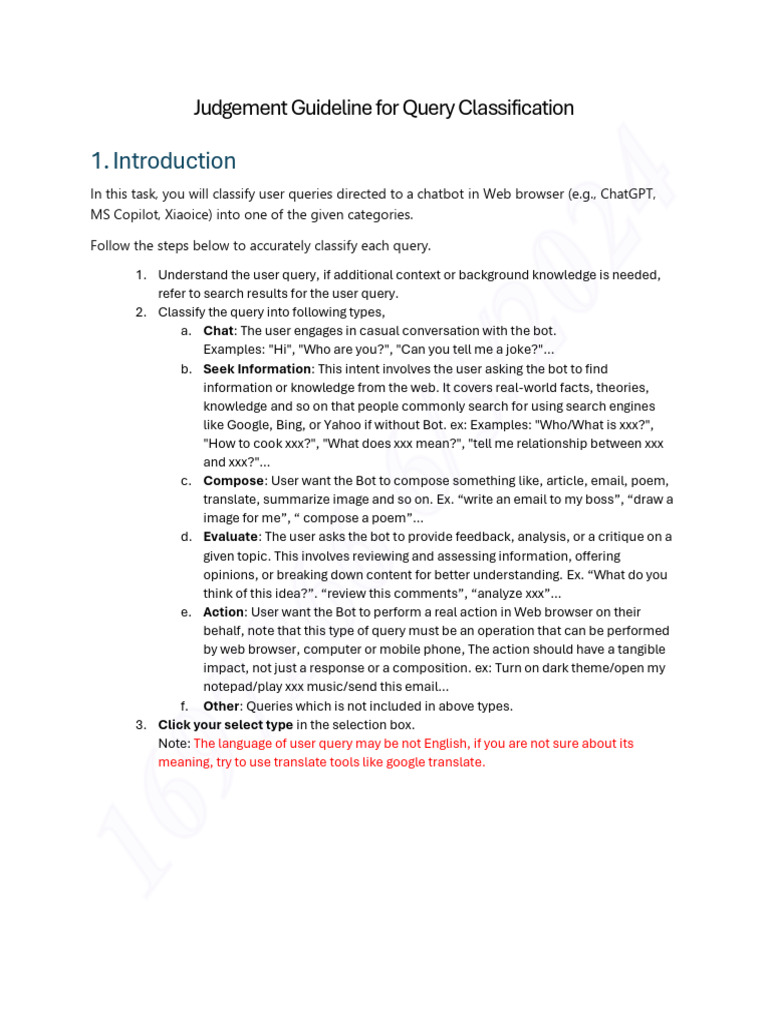 Query Classification Guidelines | PDF | Communication | Human Communication