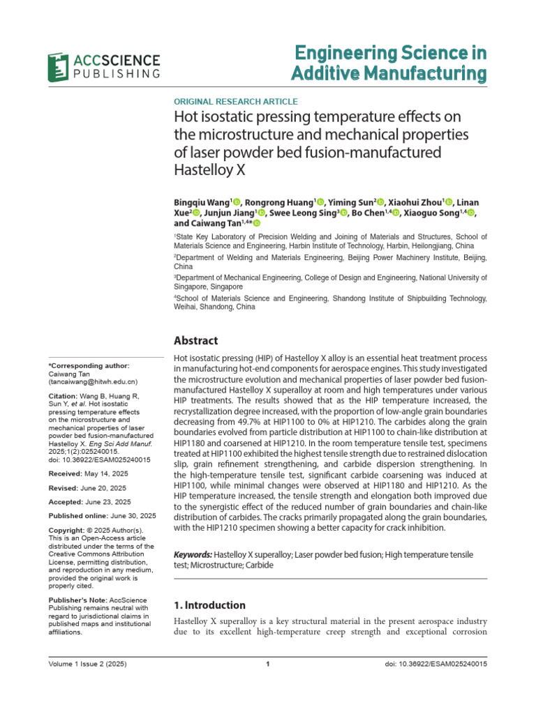 Hot Isostatic Pressing Temperature Effects On The Microstructure and ...