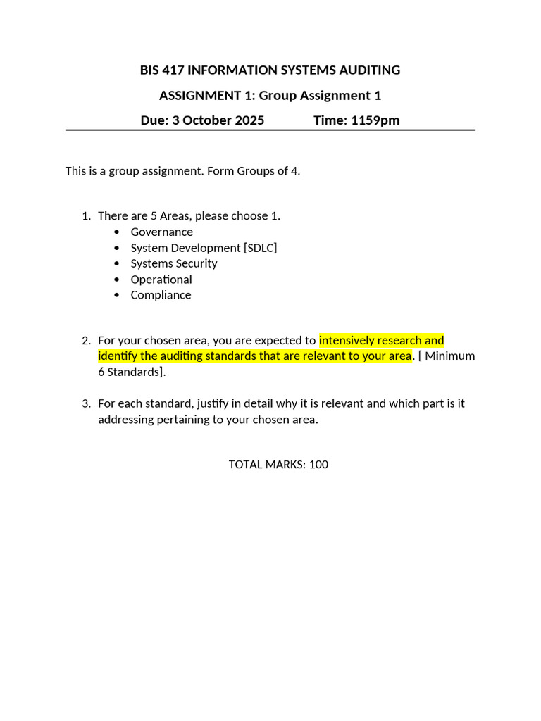 BIS 417 Auditing Standards Assignment | PDF