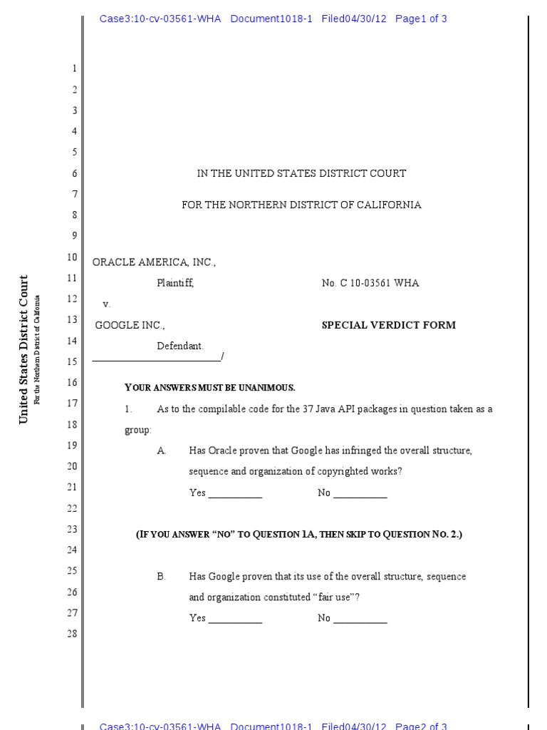 Special Verdict Form Our Answers Must Be Unanimous PDF Civil Law