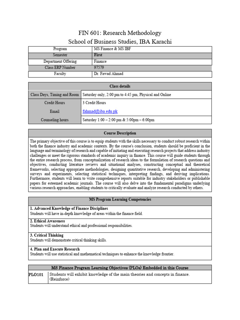 FIN 601: Research Methodology Course Guide | PDF | Methodology ...