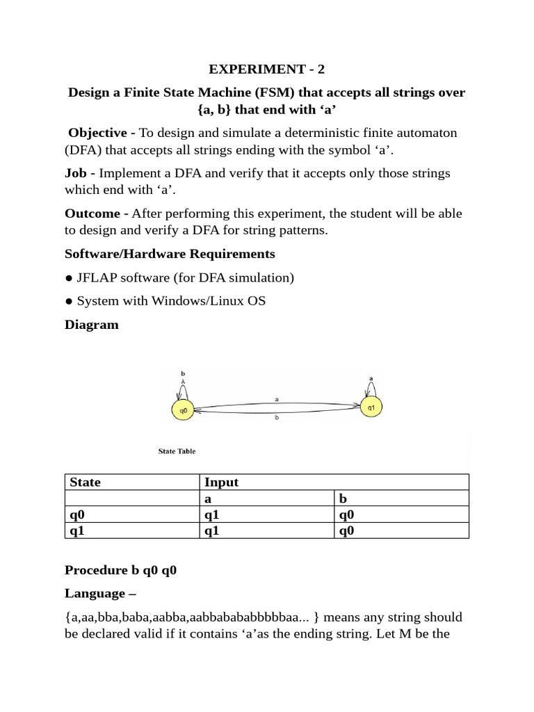 Design DFA for Strings Ending with 'a' | PDF