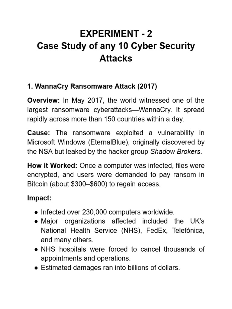 Case Study: 10 Major Cyber Attacks | PDF | Computer Security | Security
