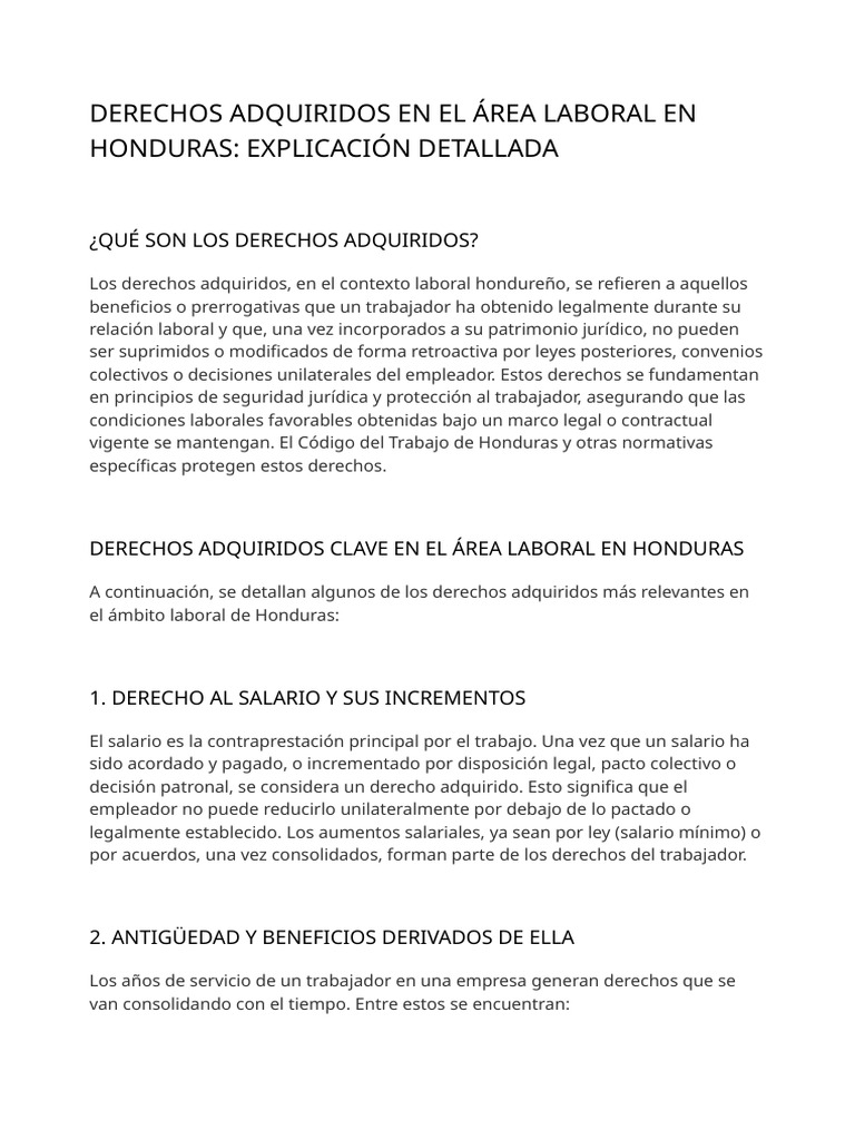 Derechos Adquiridos Laborales en Honduras | PDF | Derecho laboral | Salario