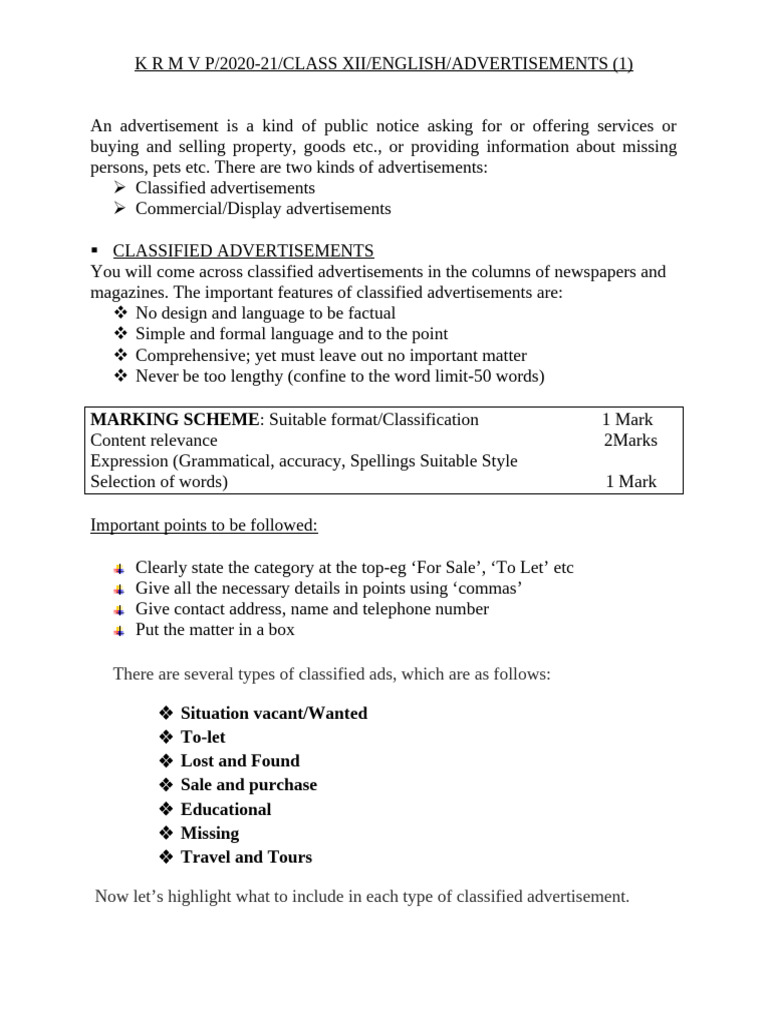 Guide to Writing Classified Advertisements | PDF | Advertising