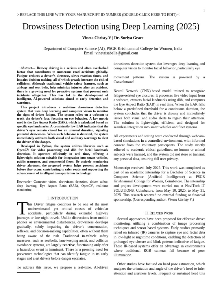 Real-Time Drowsiness Detection System | PDF