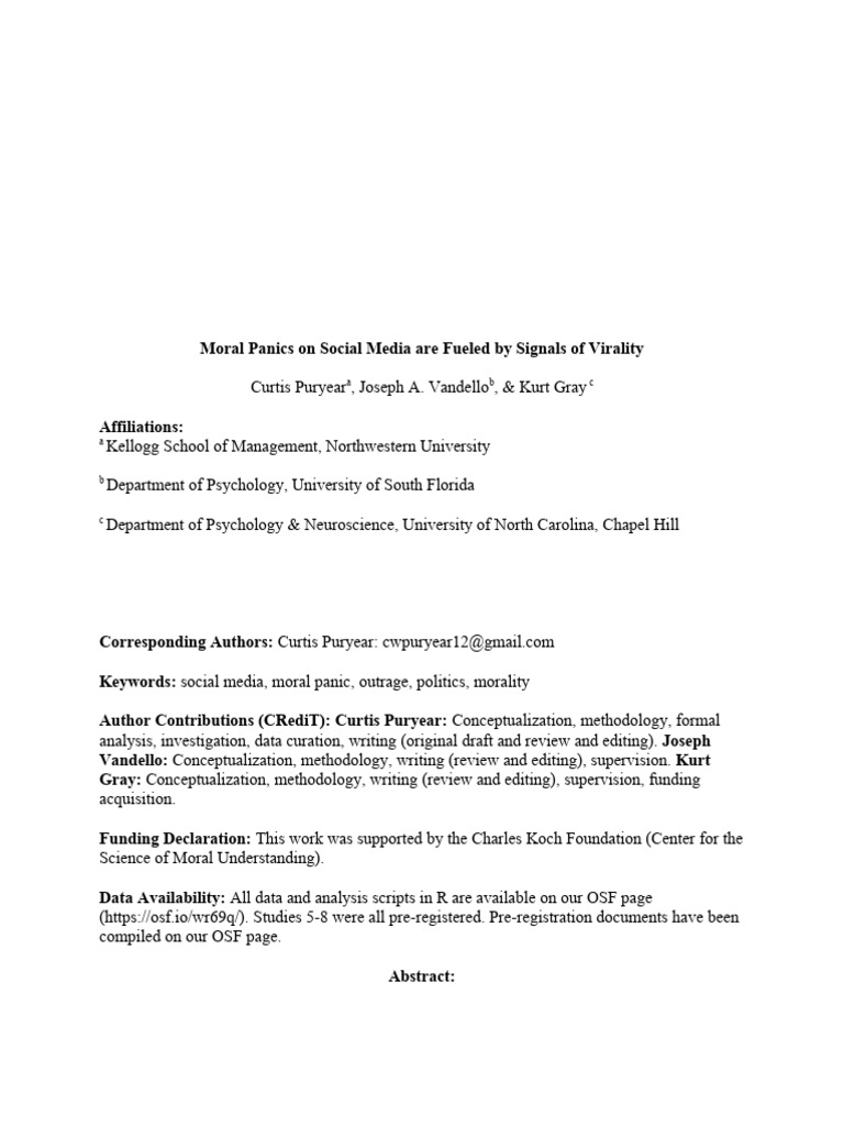 Social Media's Role in Moral Panics | PDF | Emotions | Psychology
