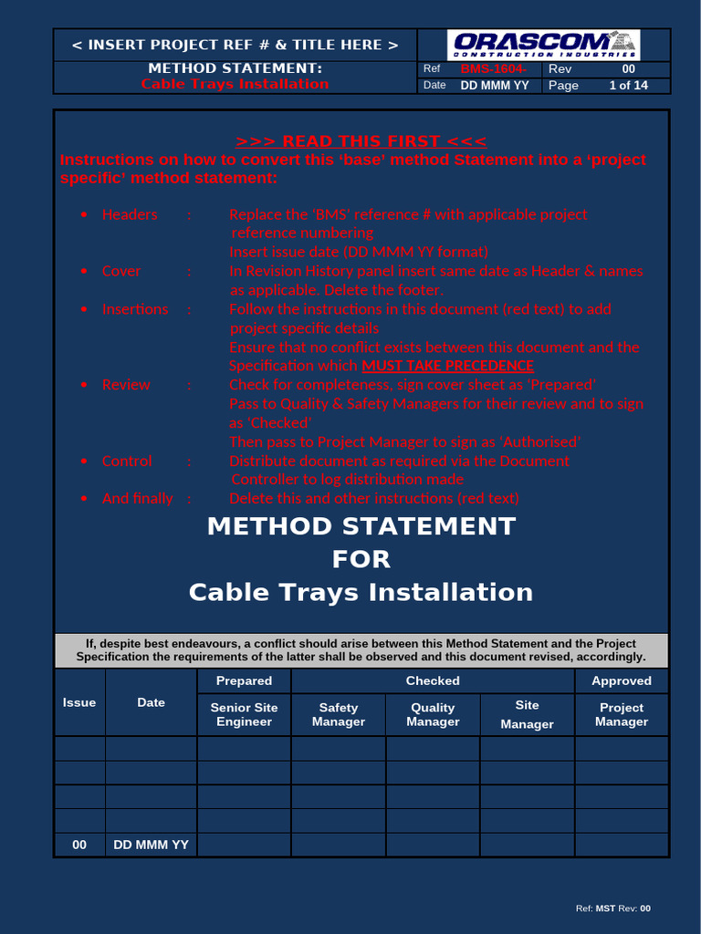 Cable Tray Installation Method Statement | PDF | Risk | Nut (Hardware)