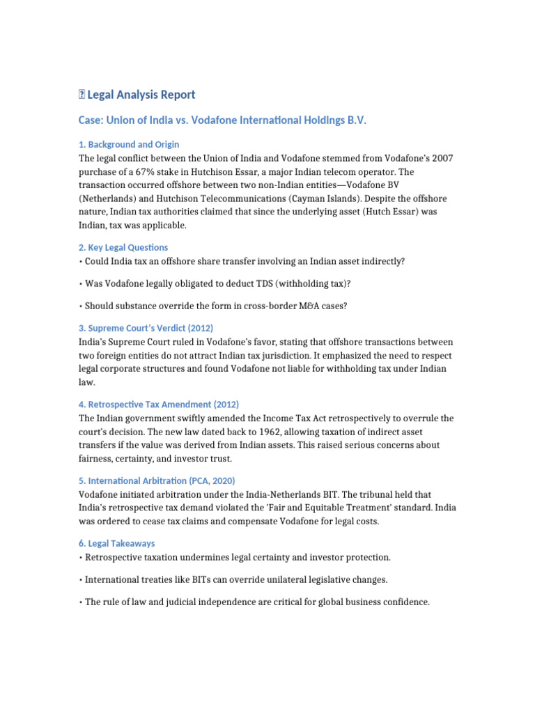 Vodafone India Tax Dispute Analysis | PDF | Taxes | Economies