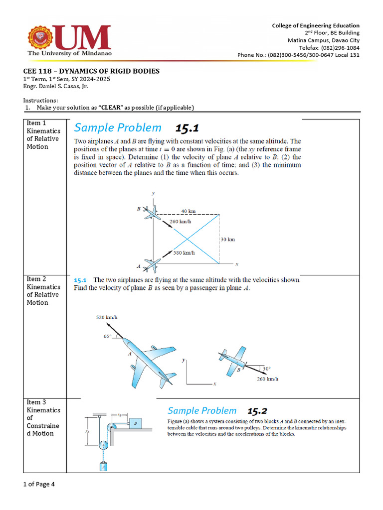 CEE 118 - 3rd Exam Practice Problem Set 1 | PDF