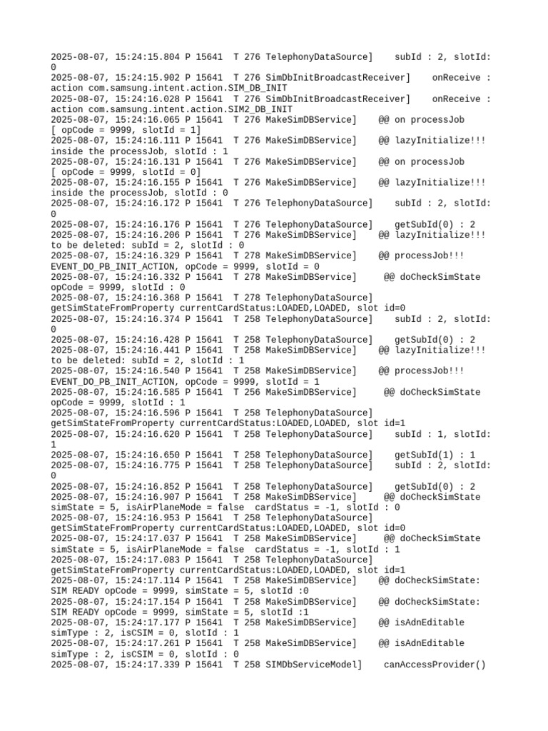 SIM Database Initialization Logs | PDF
