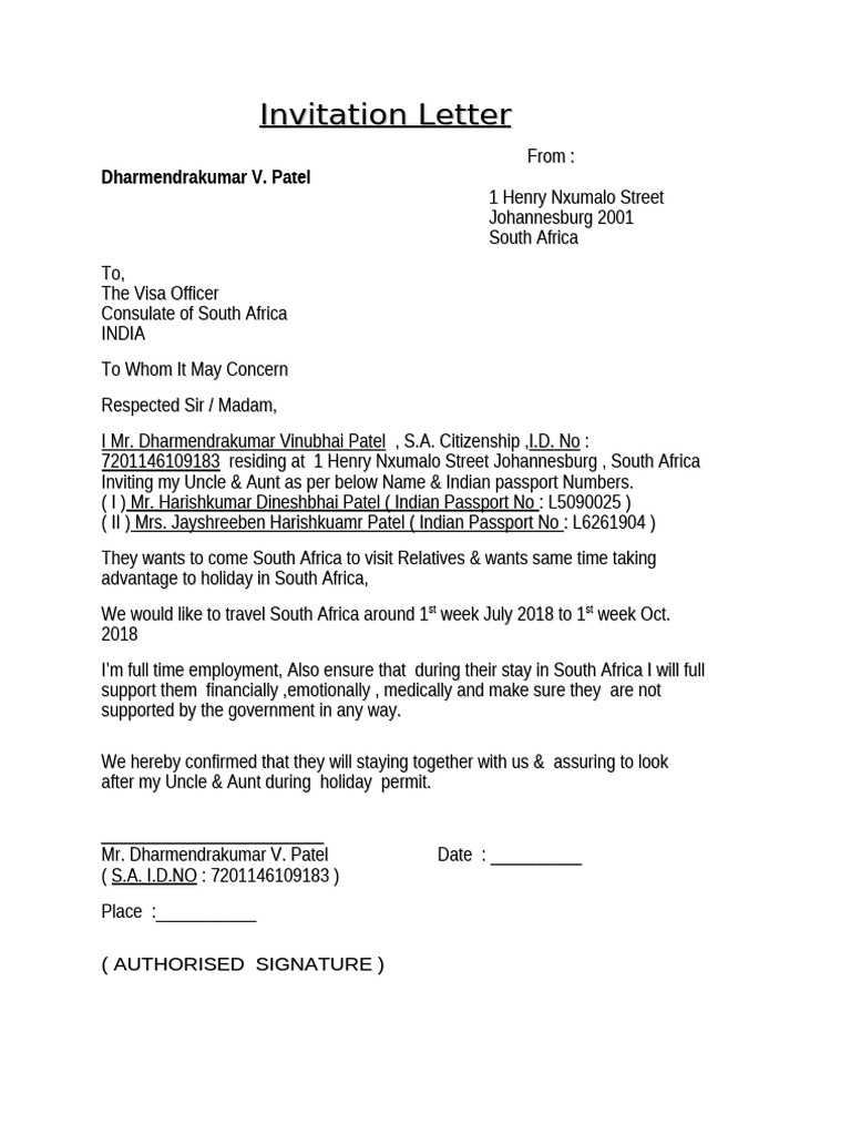 Invitation Letter for Visa Support | PDF