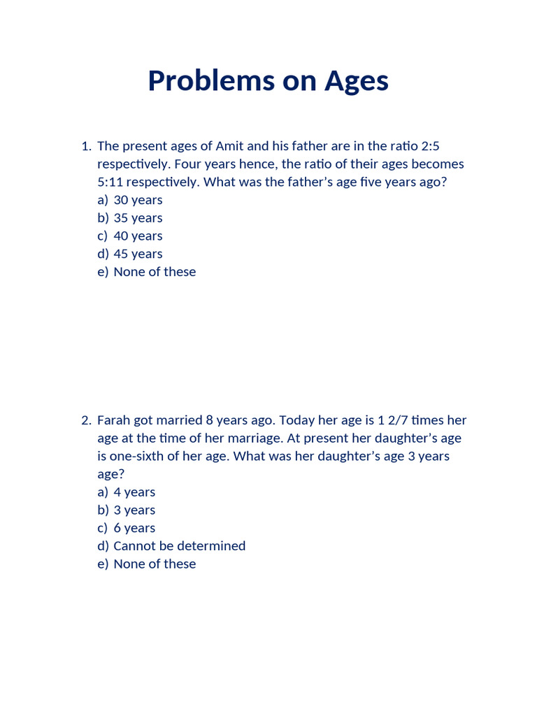 Age Problems and Solutions | PDF | Chess | Chess Theory