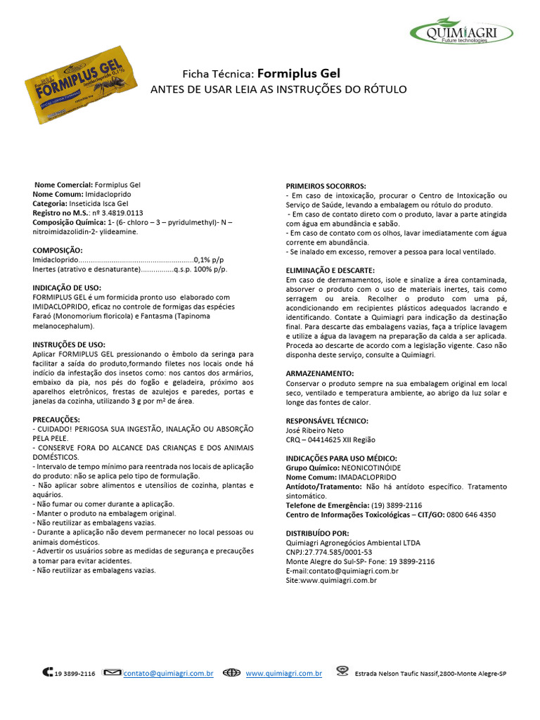 Ficha Técnica do Formiplus Gel | PDF