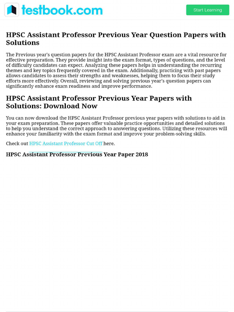 HPSC Assistant Professor Previous Year Question Papers With Solutions | PDF