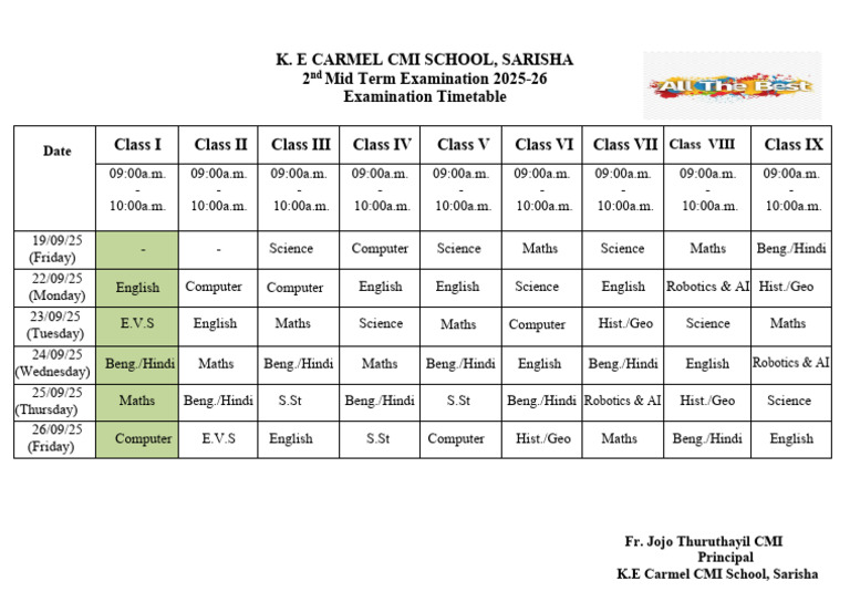 2025-26 2nd Mid Term Exam Timetable | PDF