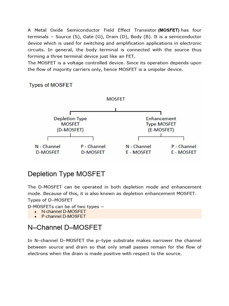 Understanding MOSFET Types and Operations | PDF | Field Effect ...